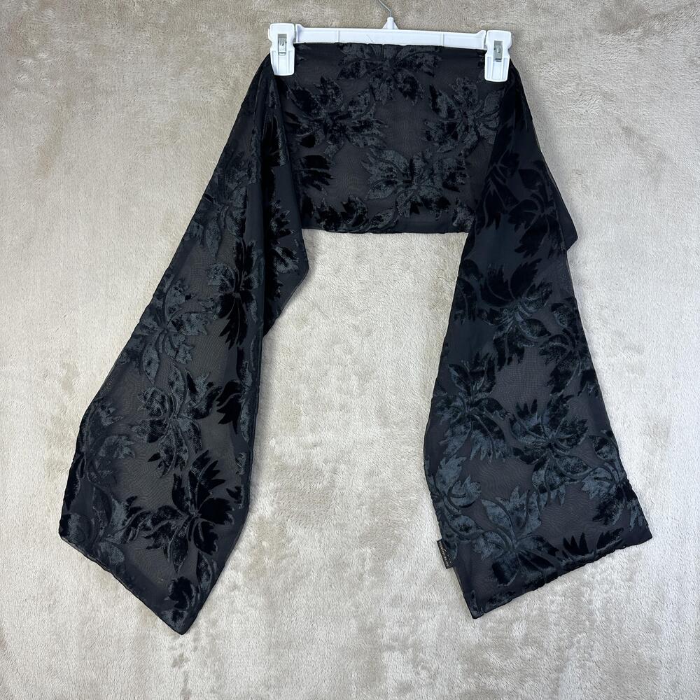Legere Accessories Inc Scarf Womens Black Chiffon Floral Rectangle Flocked